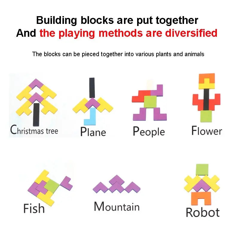 Colorful Wooden Tangram Puzzle Blocks